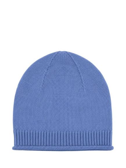 Chinti & Parker Wool Rich with Cashmere Roll Hem Beanie Hat, Baby Blue Melange, Baby Blue Melange