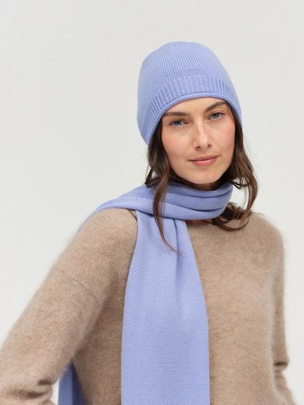 Chinti & Parker Wool Rich with Cashmere Roll Hem Beanie Hat, Baby Blue Melange - view 2, Baby Blue Melange