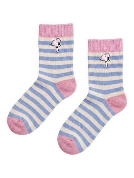 Chinti & Parker Snoopy Wool Rich with Cashmere Stripey Socks, Sky Blue/Cream, Sky Blue/ Cream