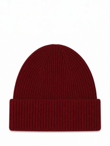 Chinti & Parker Wool Rich with Cashmere Ribbed Beanie Hat, Cherry