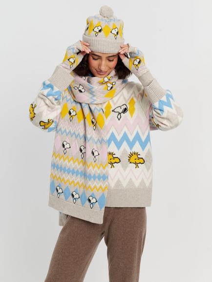 Chinti & Parker Snoopy Fair Isle Wool Rich with Cashmere Beanie Hat, Multi - view 2, Multi