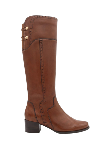 Jones Bootmaker Rachel1 Small Calf Fit Leather Block Heel Knee High Boots, Tan