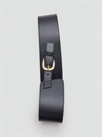 Mango Wide Leather Belt, Black - view 2, Black