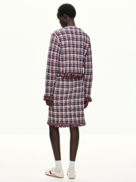 Mango Checked Tweed Fringed Hem Jacket, Navy - view 2, Navy