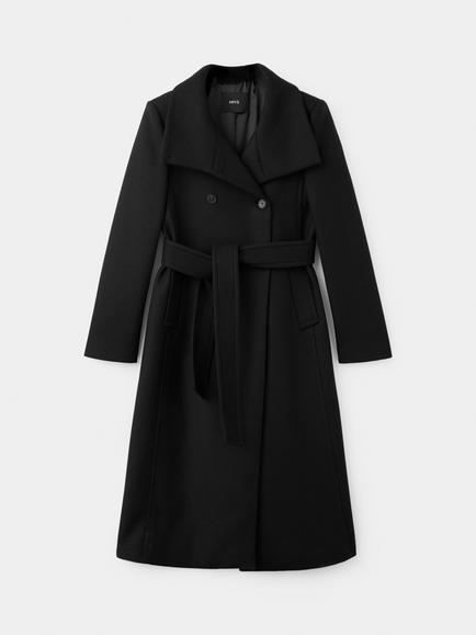 Mango Belted Wool Rich Midi Overcoat, Black, Black