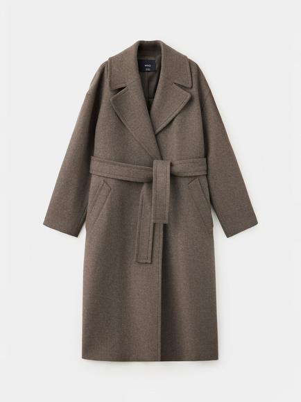Mango Belted Wool Rich Midi Wrap Coat, Taupe, Taupe
