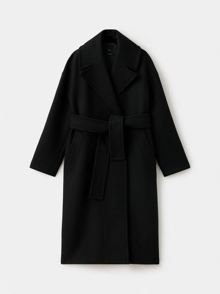 Mango Oversized Lapel Belted Wool Rich Wrap Coat, Black, Black