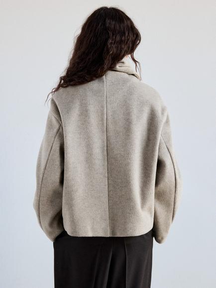 Mango Sculpted Scarf Collar Cropped Jacket, Taupe - view 2, Taupe