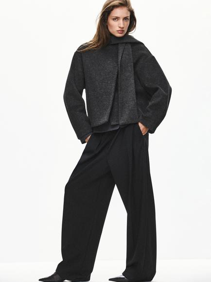 Mango Scarf Collar Tie Neck Cropped Jacket, Dark Grey Melange, Dark Grey Melange