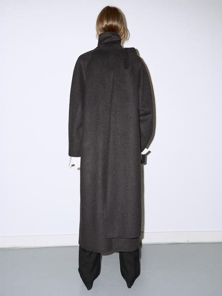 Mango Longline Overcoat, Dark Grey Melange - view 2, Dark Grey Melange