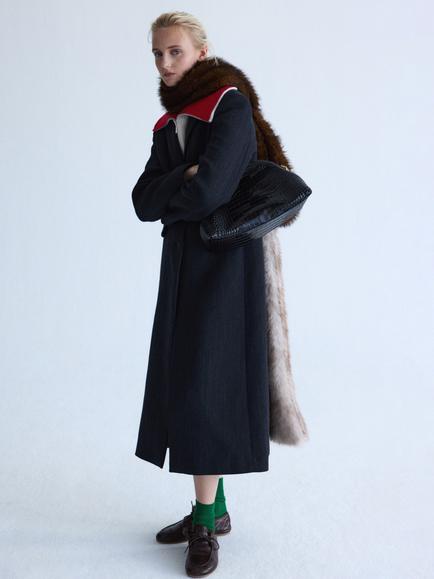 Mango Sculpted Wool Blend Tailored Midi Overcoat, Grey, Grey