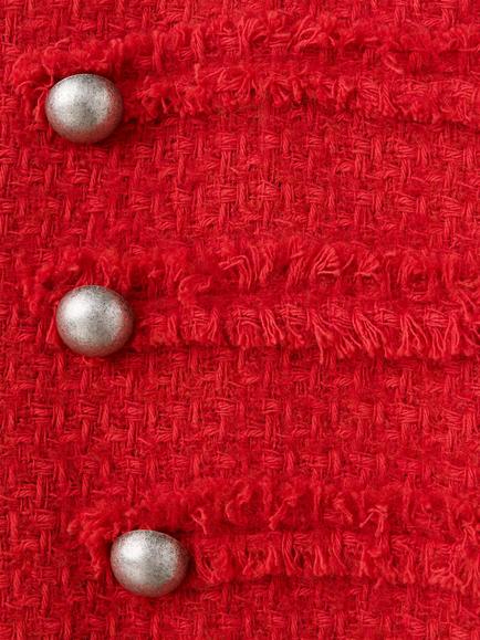 Mango Cropped Tweed Boucle Detail Jacket, Red - view 2, Red