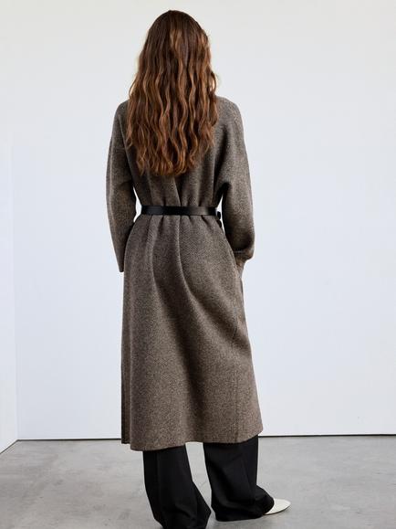 Mango Draped Belted Midi Wrap Coatigan, Black - view 2, Taupe