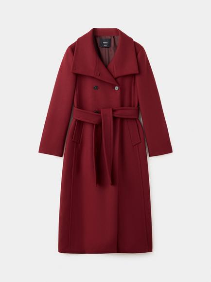 Mango Long Belted Wool Rich Double-Breasted Overcoat, Red, Red