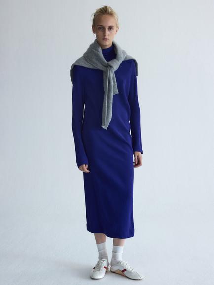 Mango Midi High Neck Long Sleeve Dress, Blue, Blue