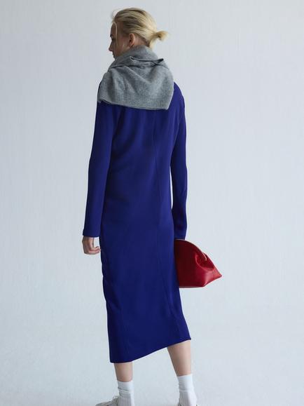 Mango Midi High Neck Long Sleeve Dress, Blue - view 2, Blue