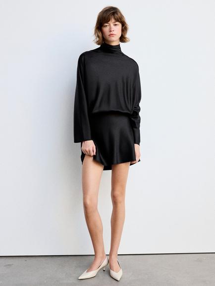 Mango Draped Tie Neck Mini Dress, Black, Black