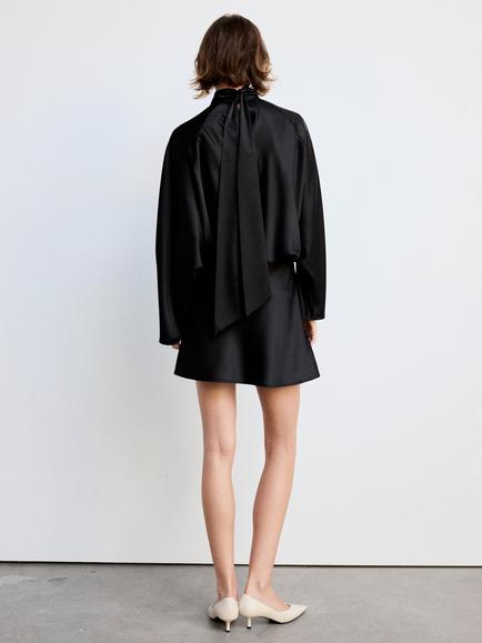 Mango Draped Tie Neck Mini Dress, Black - view 2, Black