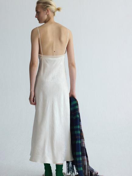 Mango Silk Trim Maxi Slip Dress, Raw - view 2, Raw