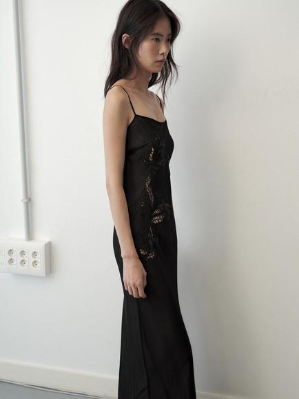 Mango Embroidered Scoop Neck Maxi Slip Dress, Black - view 2, Black
