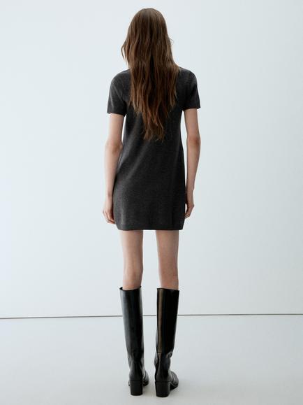 Mango Knit Short Sleeve Mini Dress, Anthracite - view 2, Anthracite