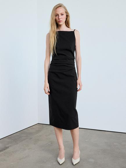 Mango Asymmetric Draped Midi Dress, Black, Black