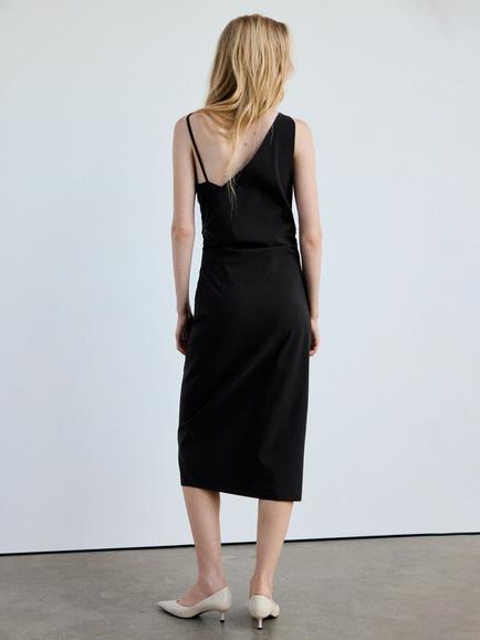 Mango Asymmetric Draped Midi Dress, Black - view 2, Black