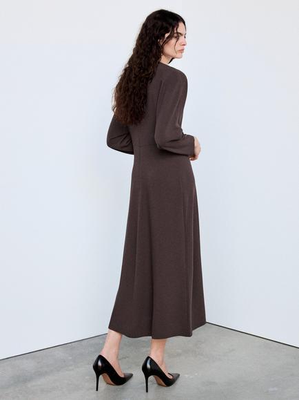 Mango Keyhole Neck Ring Belt Midi Dress, Chocolate - view 2, Chocolate