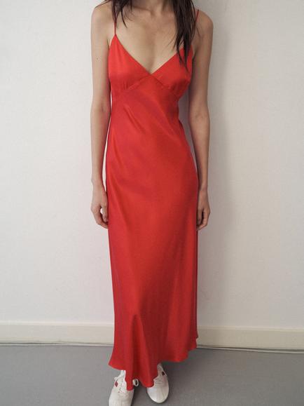 Mango Bias Cut Slip Gown, Red