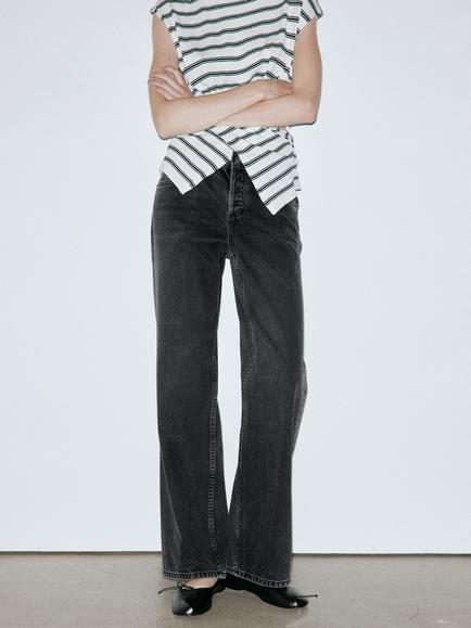 Mango Low Rise Straight Jeans, Black, Black