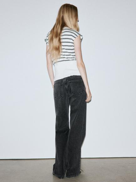 Mango Low Rise Straight Jeans, Black - view 2, Black