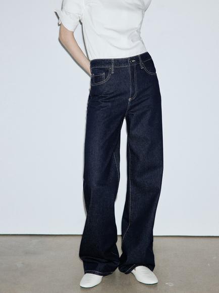 Mango High Waist Wide Leg Jeans, Blue, Blue