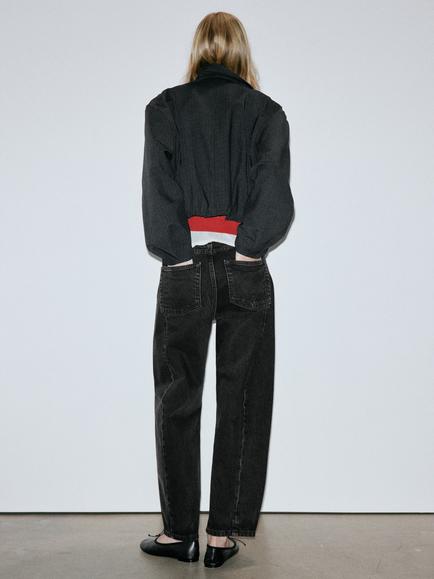 Mangon Seam Detail Balloon Jeans, Black - view 2, Black