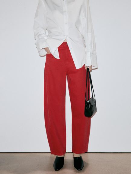Mango High Rise Balloon Jeans, Red, Red