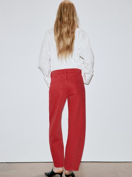 Mango High Rise Balloon Jeans, Red - view 2, Red