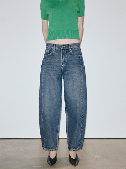 Mango High Waist Balloon Jeans, Blue, Blue
