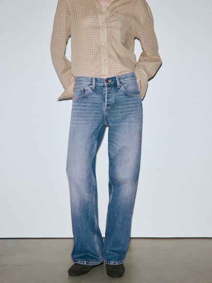 Mango Low Rise Straight Leg Jeans, Blue, Blue