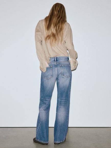 Mango Low Rise Straight Leg Jeans, Blue - view 2, Blue