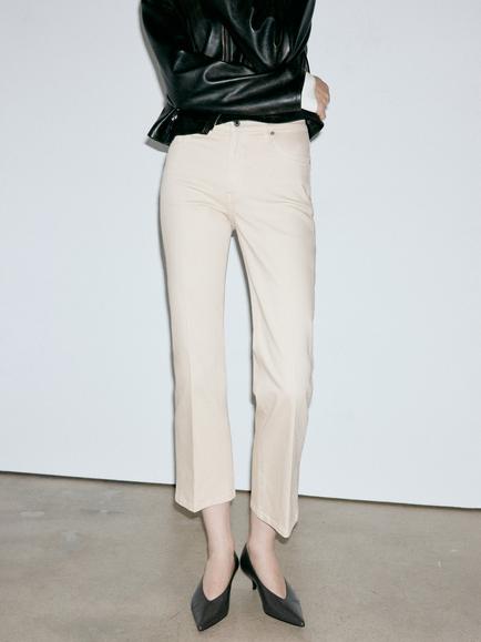 Mango Mid Rise Cropped Flare Trousers, Sand, Sand