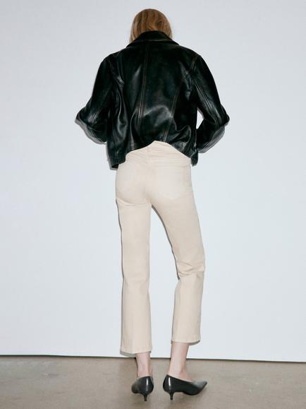 Mango Mid Rise Cropped Flare Trousers, Sand - view 2, Sand