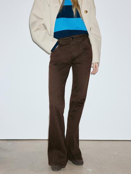 Mango High Rise Flare Jeans, Chocolate, Chocolate