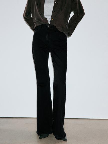 Mango High Rise Flared Jeans, Black, Black