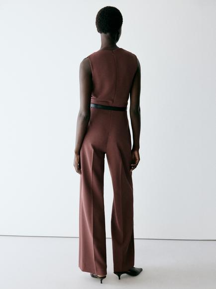 Mango High Neck Wide Leg Jumpsuit, Brown - view 2, Brown