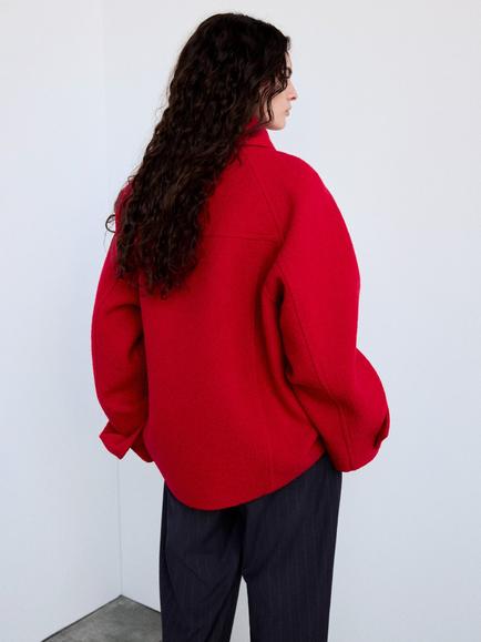 Mango Oversized Pure Wool High Neck Coat - view 2, Red