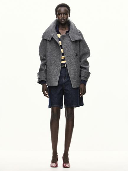 Mango Oversized Pure Wool High Neck Coat, Grey
