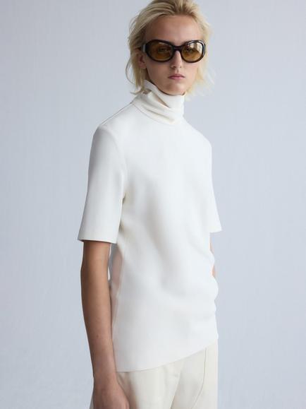 Mango Asymmetric High Neck Blouse, Off White, Off White