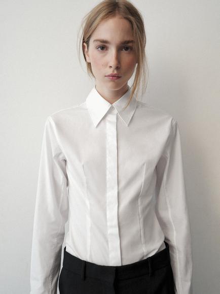Mango Tailored Fitted Long Sleeve Shirt, White, White