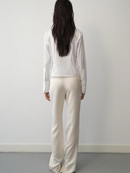 Mango Cropped Tailored Long Sleeve Shirt, White - view 2, White