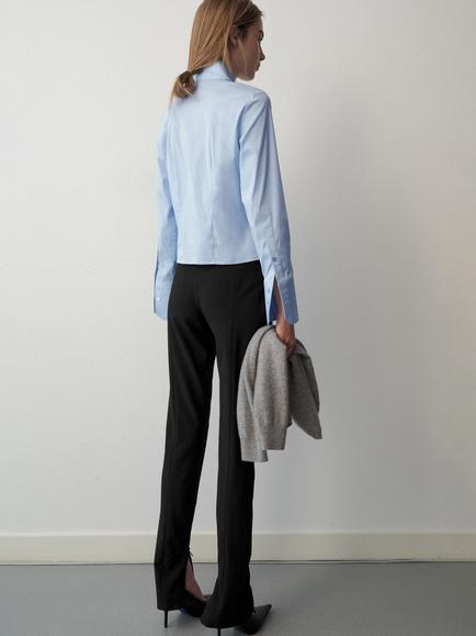 Mango Cropped Tailored Long Sleeve Shirt, Sky Blue - view 2, Sky Blue
