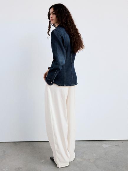 Mango Cotton Denim Straight Fit Shirt, Dark Blue - view 2, Dark Blue